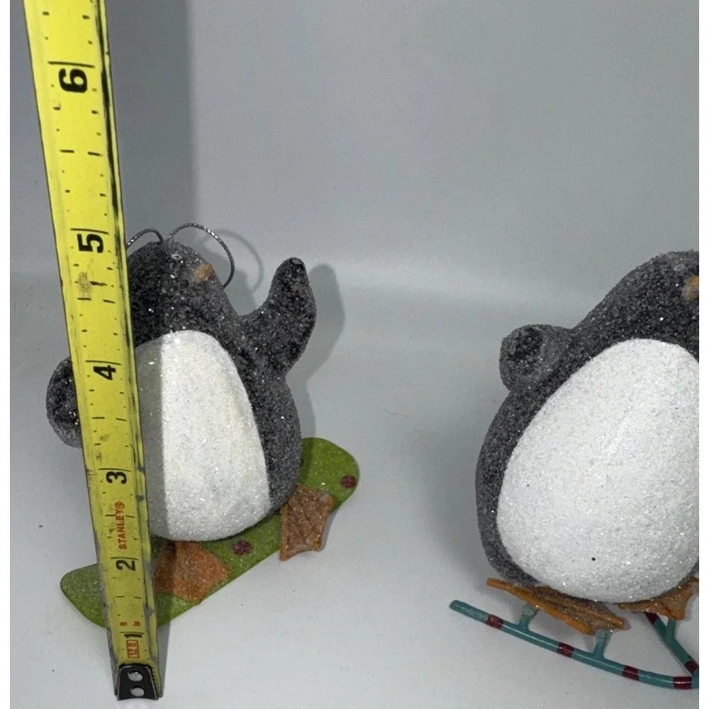 Christmas/Winter Skiing Penguin All glittered up 4 1/2 inches  Ornaments Ceramic